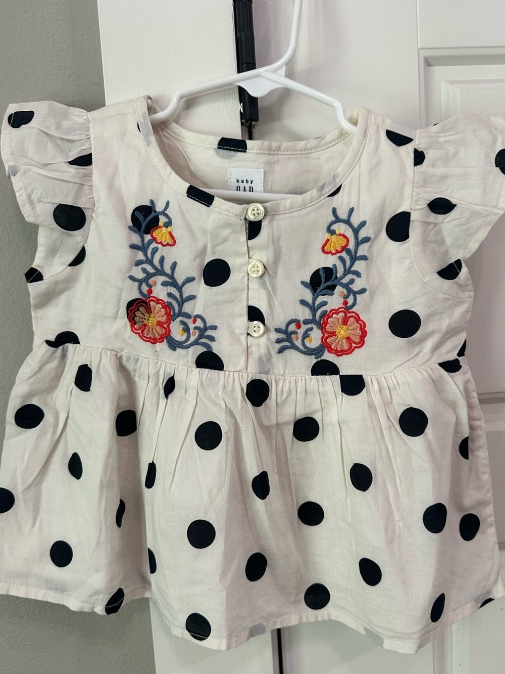 Baby Gap Polka Dot Embroidered Baby Top - White & Black